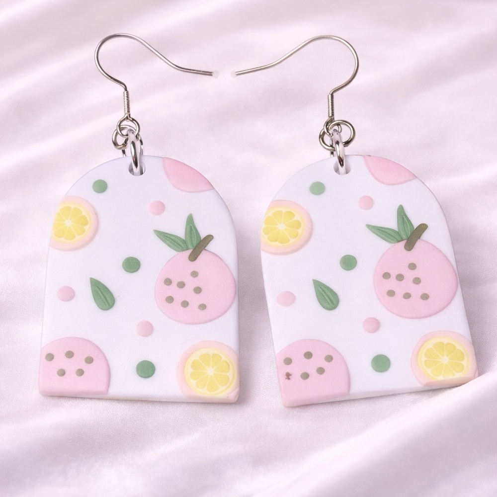 Charming Pink and Green Fruit‎ Earrings